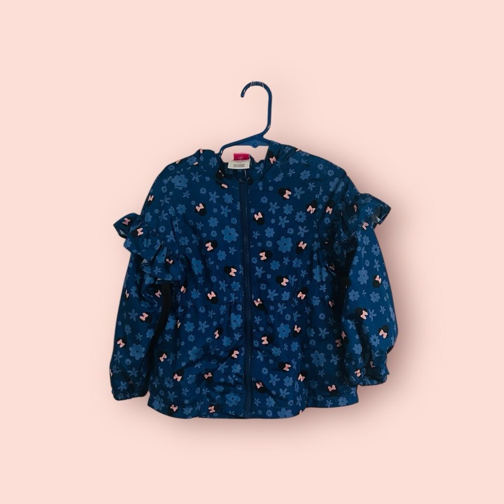 Disney Girl Minnie Mouse Blue Floral Zip Jacket Hoodie Sz 4T